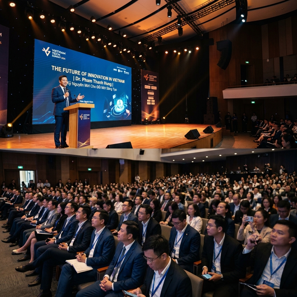 Diễn giả VBSCreLab trình bày trên sân khấu trước hội trường doanh nghiệp